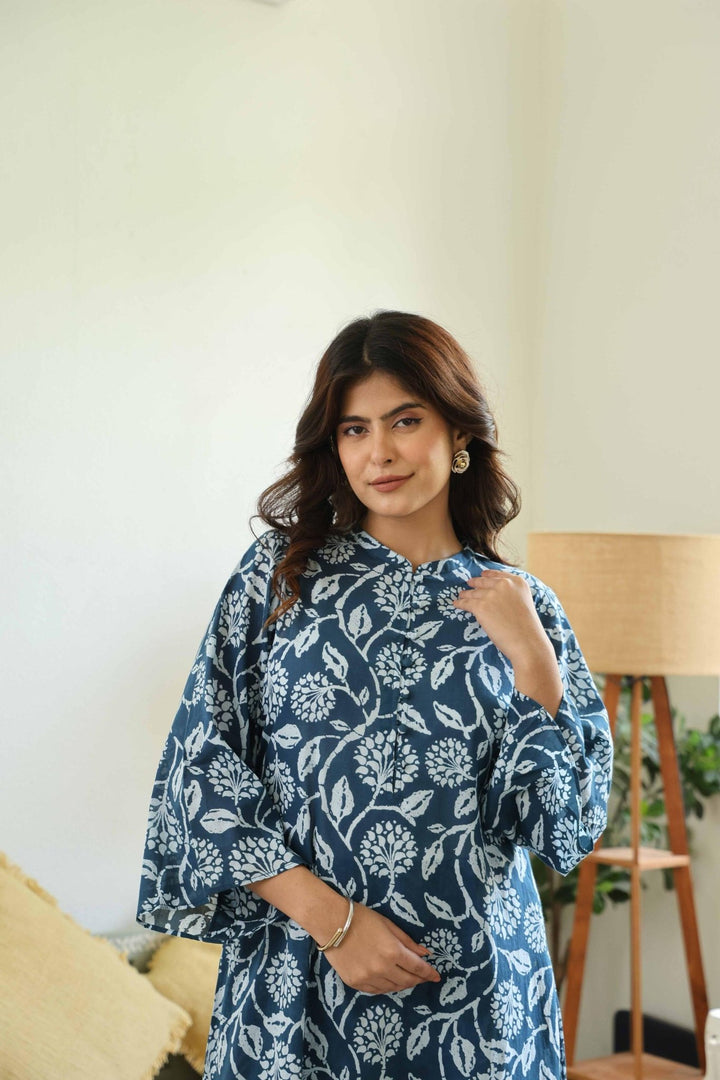 ANYA BLUE COTTON KURTA SET - Kaajh