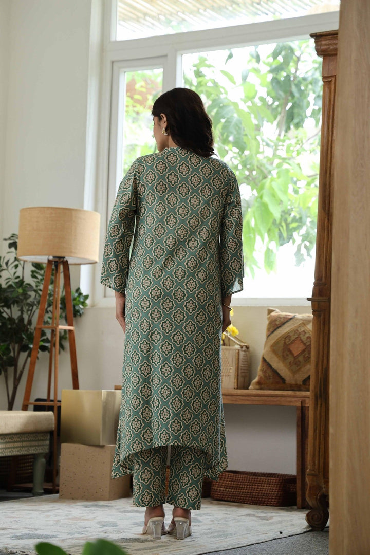 ANYA GREEN COTTON KURTA SET - Kaajh