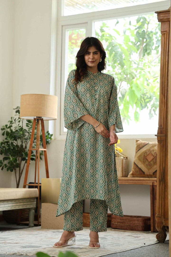 ANYA GREEN COTTON KURTA SET - Kaajh