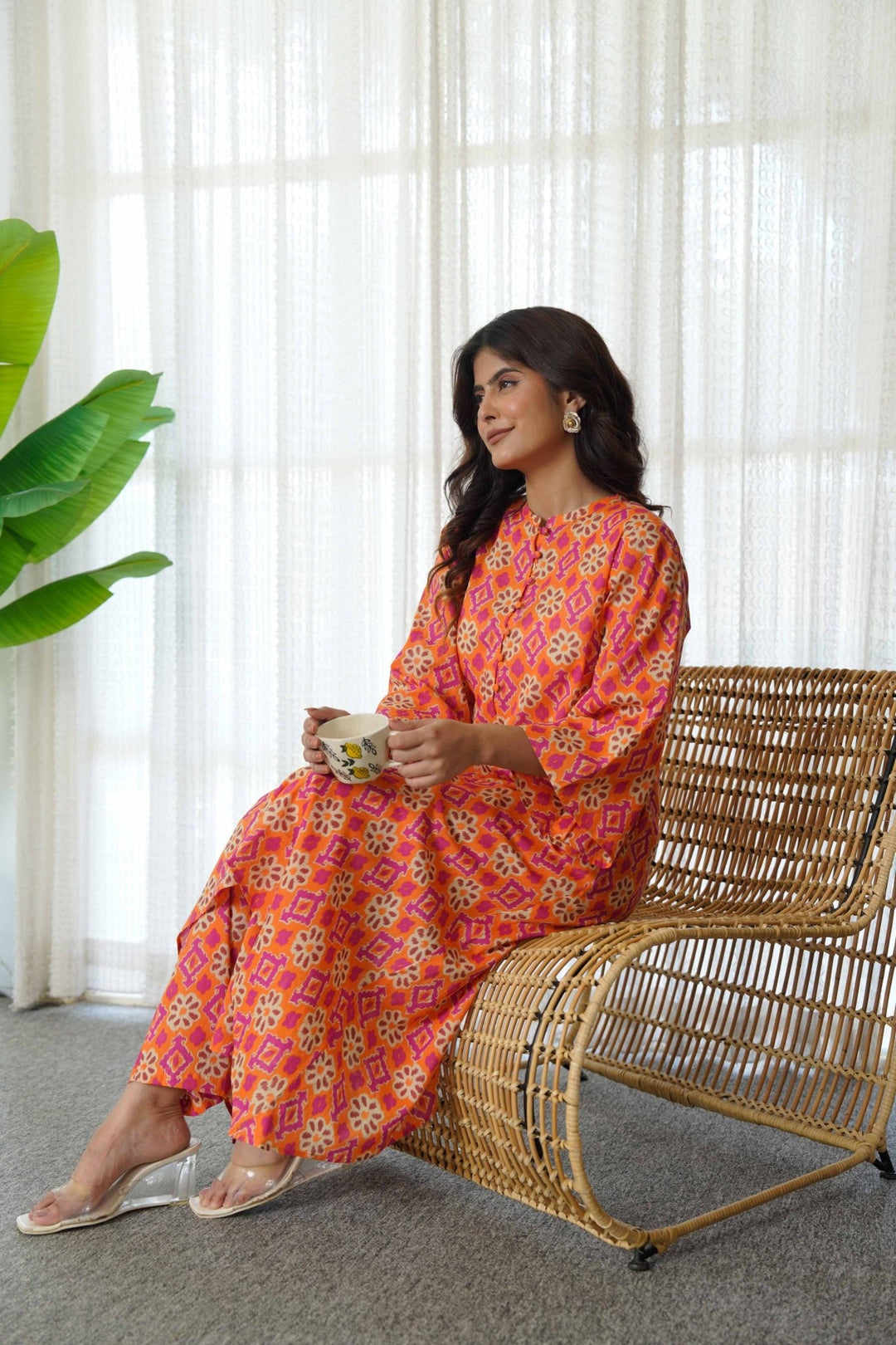 ANYA ORANGE COTTON KURTA SET - Kaajh