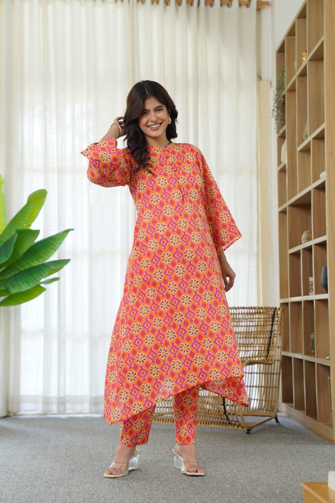 ANYA ORANGE COTTON KURTA SET - Kaajh