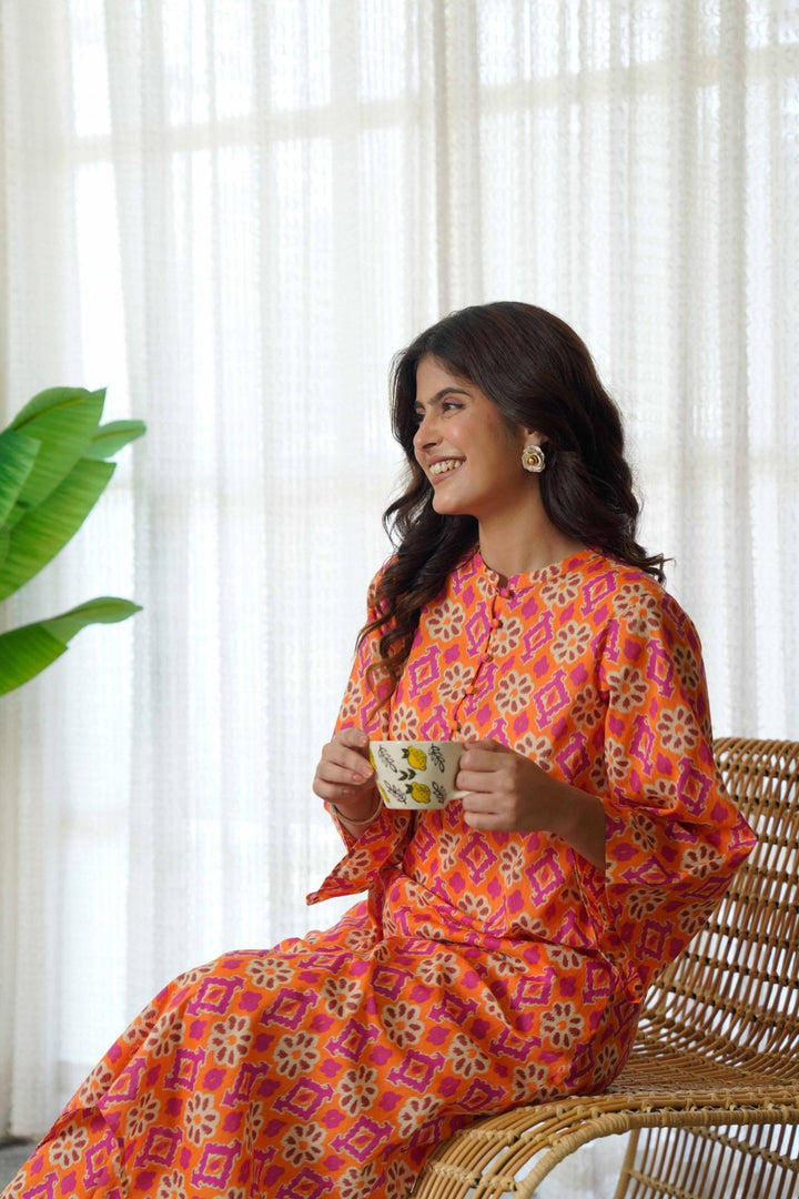 ANYA ORANGE COTTON KURTA SET - Kaajh