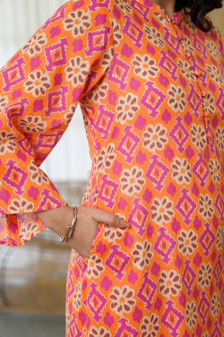 ANYA ORANGE COTTON KURTA SET - Kaajh