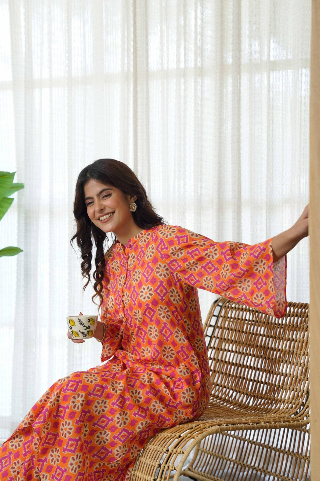 ANYA ORANGE COTTON KURTA SET - Kaajh