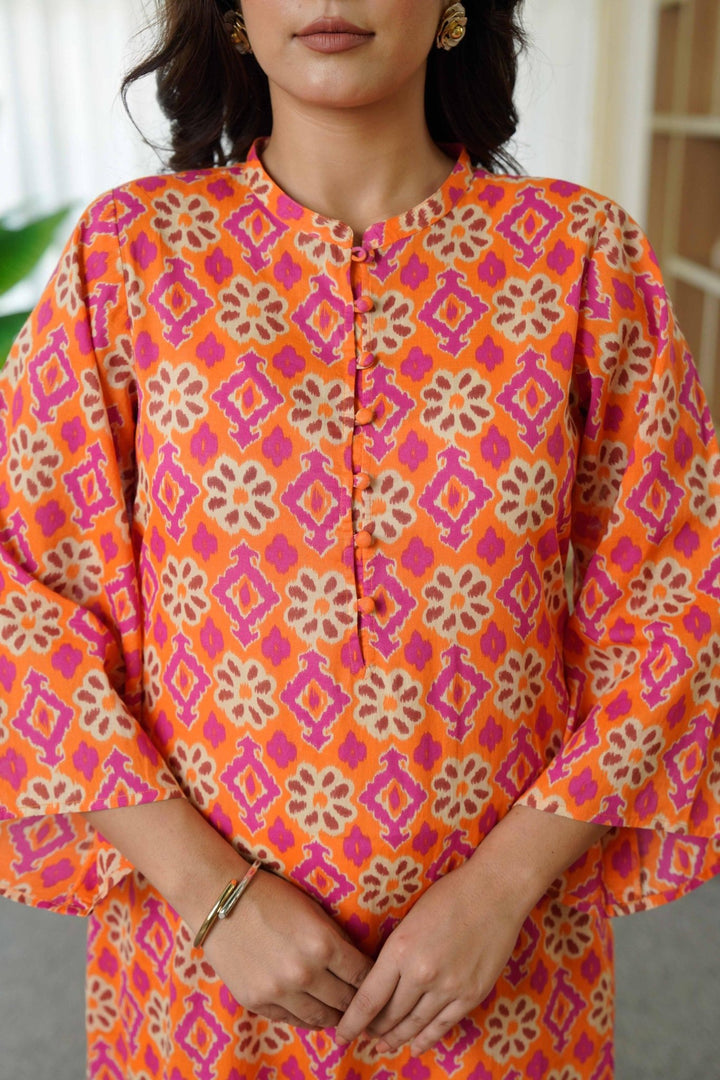 ANYA ORANGE COTTON KURTA SET - Kaajh
