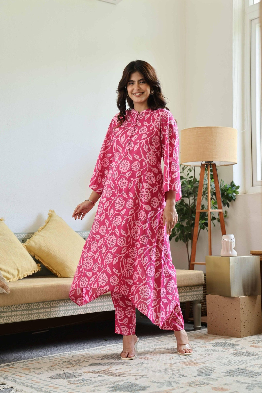 ANYA PINK COTTON KURTA SET - Kaajh