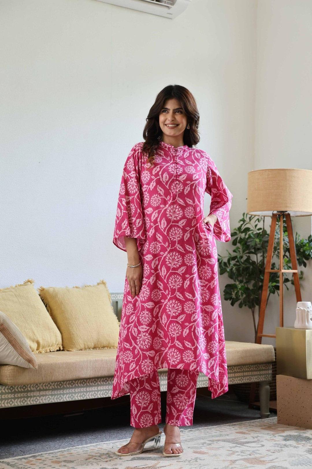 ANYA PINK COTTON KURTA SET - Kaajh