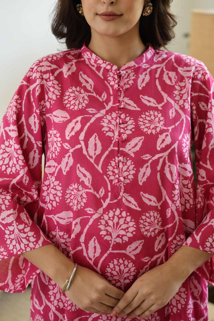 ANYA PINK COTTON KURTA SET - Kaajh