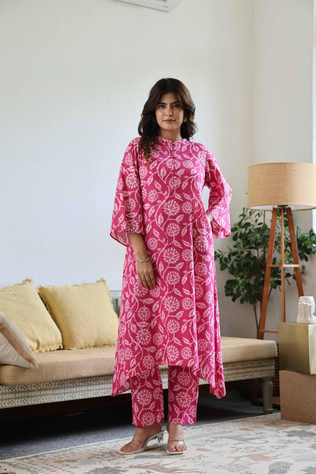 ANYA PINK COTTON KURTA SET - Kaajh