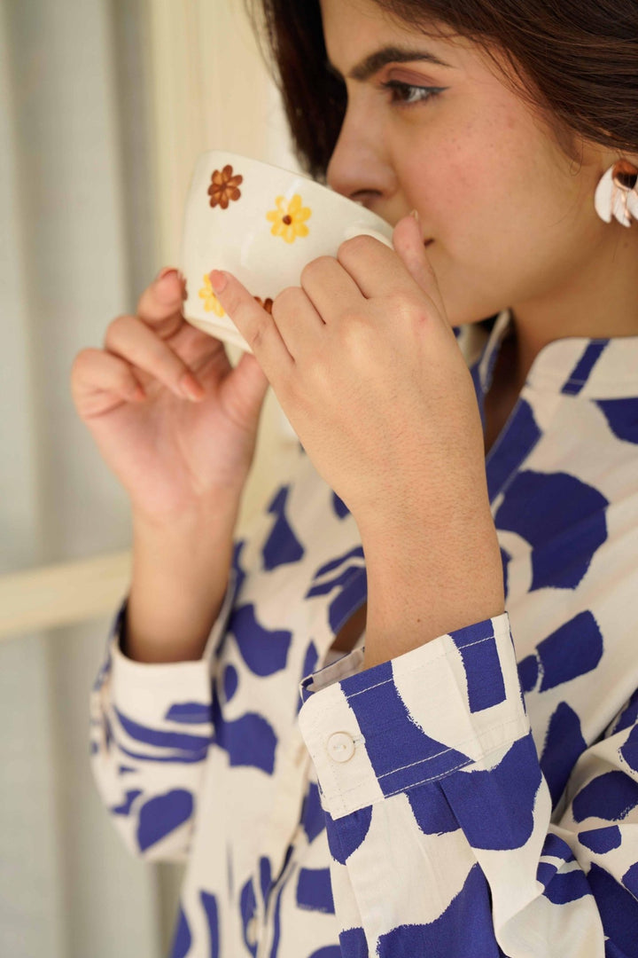 BLUE ABSTRACT PRINT POPLIN COTTON SHIRT - Kaajh
