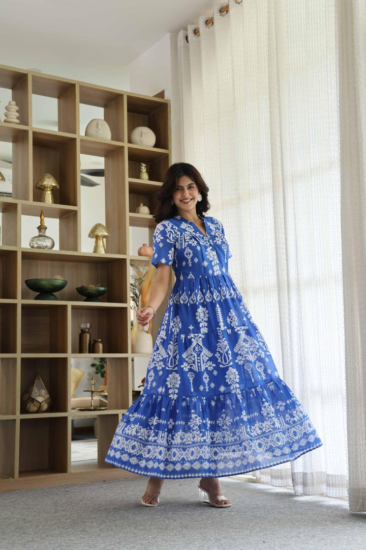 BLUE COTTON VOIL DRESS - Kaajh