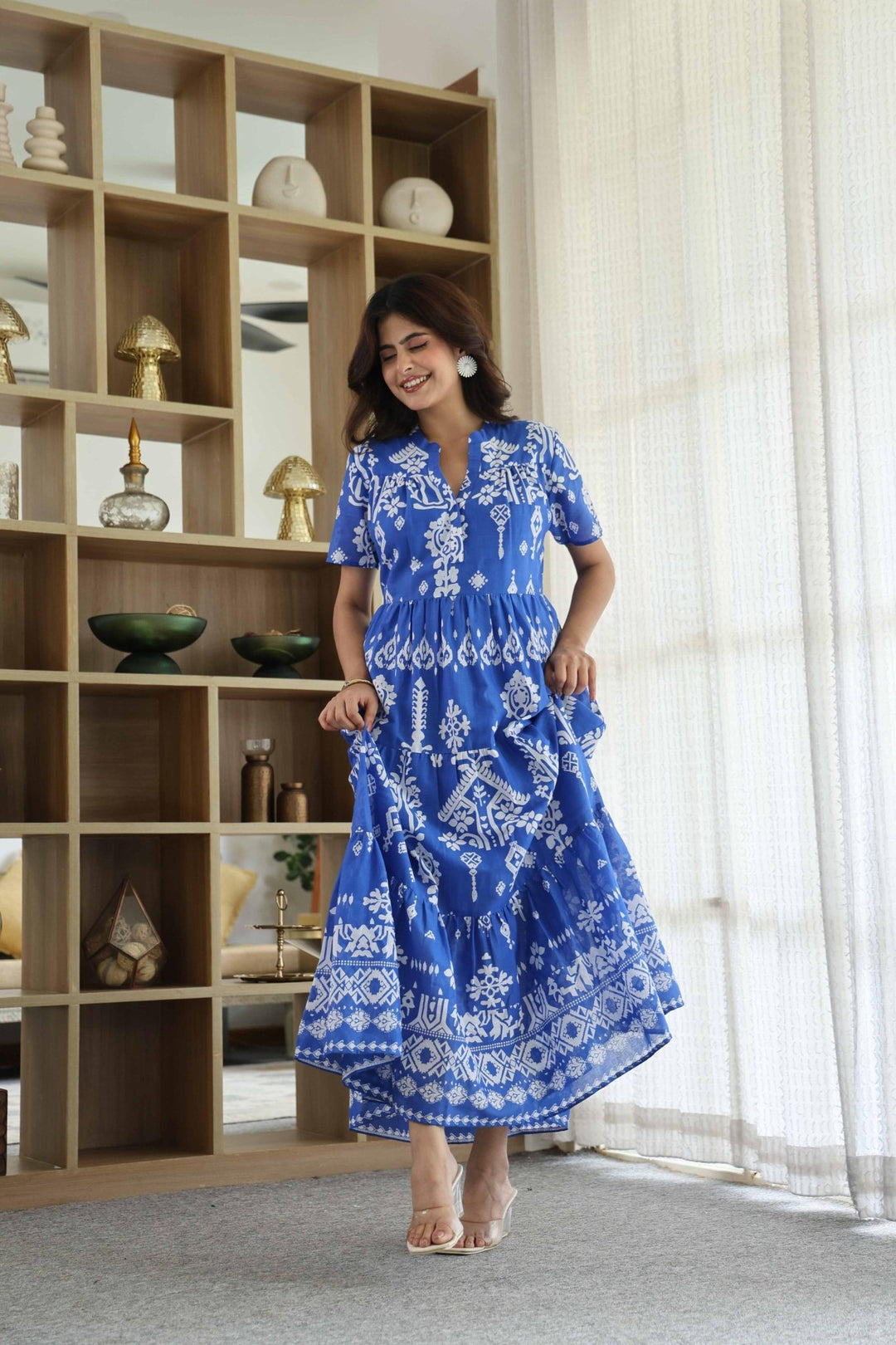 BLUE COTTON VOIL DRESS - Kaajh