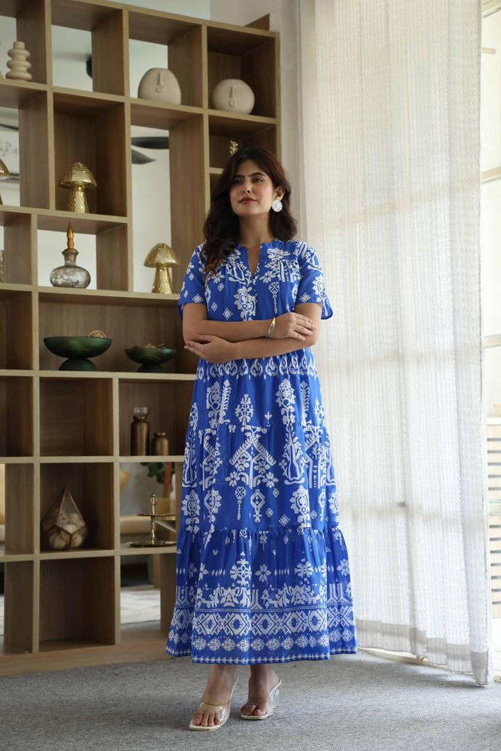 BLUE COTTON VOIL DRESS - Kaajh