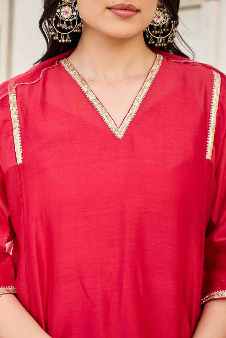 CHANDERI GOTA KURTA SET - Kaajh