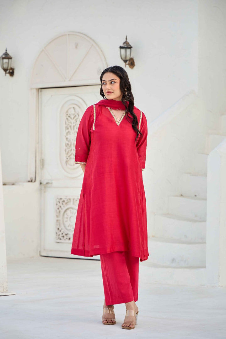 CHANDERI GOTA KURTA SET - Kaajh