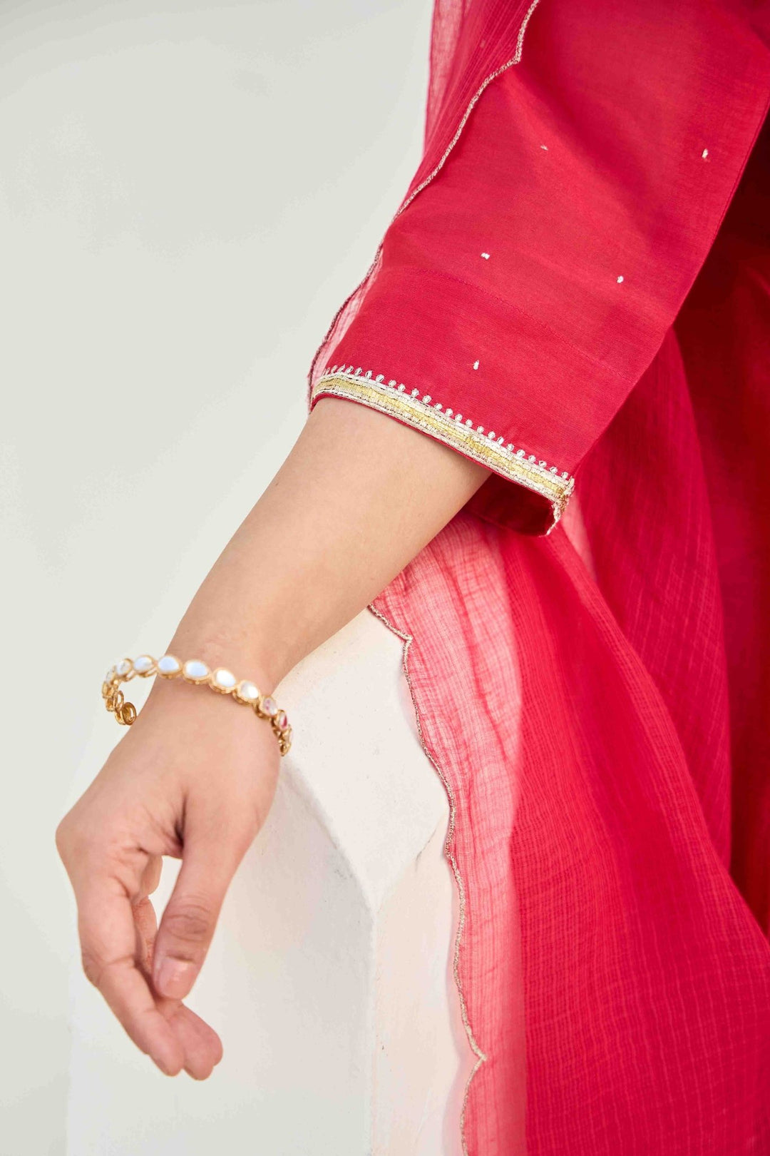 CHANDERI GOTA KURTA SET - Kaajh