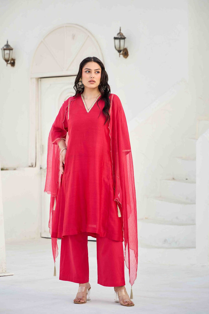 CHANDERI GOTA KURTA SET - Kaajh