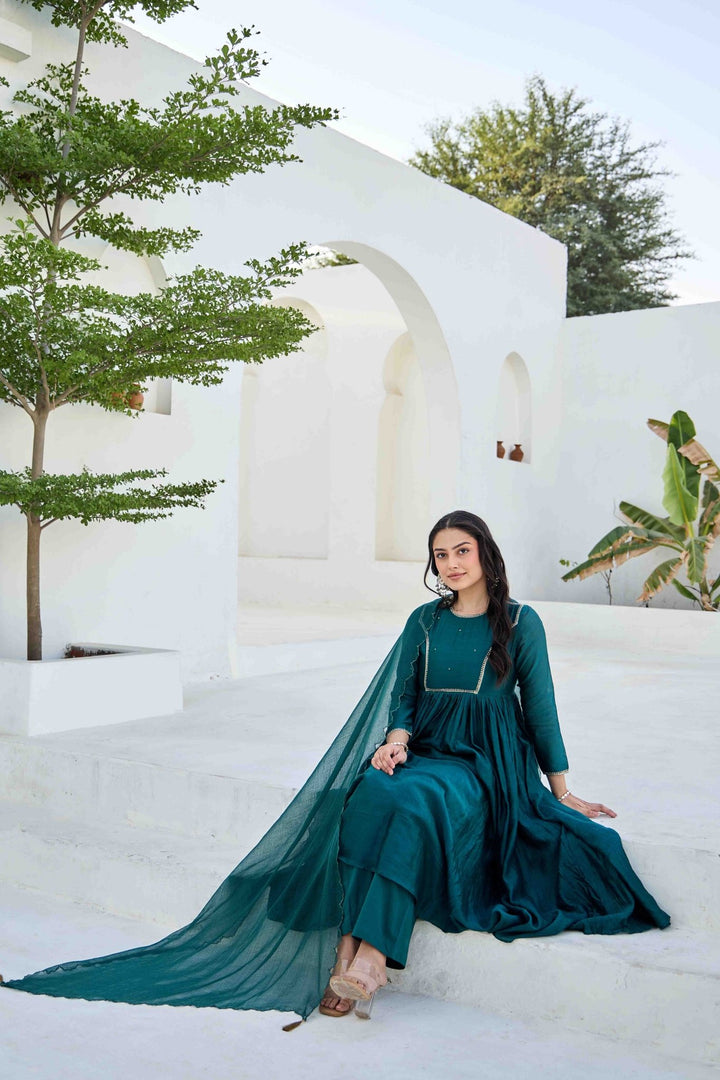 CHANDERI SILK ANARKALI KURTA SET - Kaajh