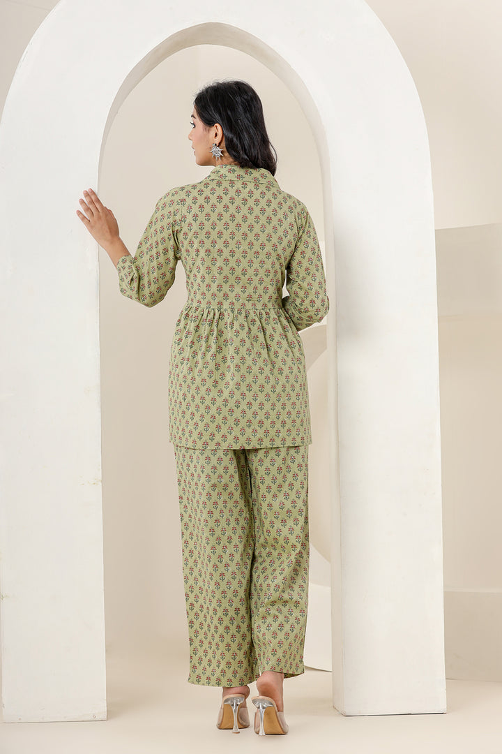 Buy Green Cotton Co-ord Set | Best Kurta and Pant Set for Ladies Online 