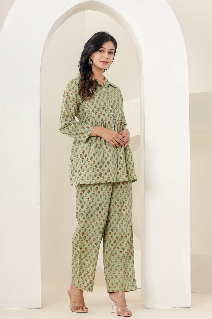 Buy Green Cotton Co-ord Set | Best Kurta and Pant Set for Ladies Online 