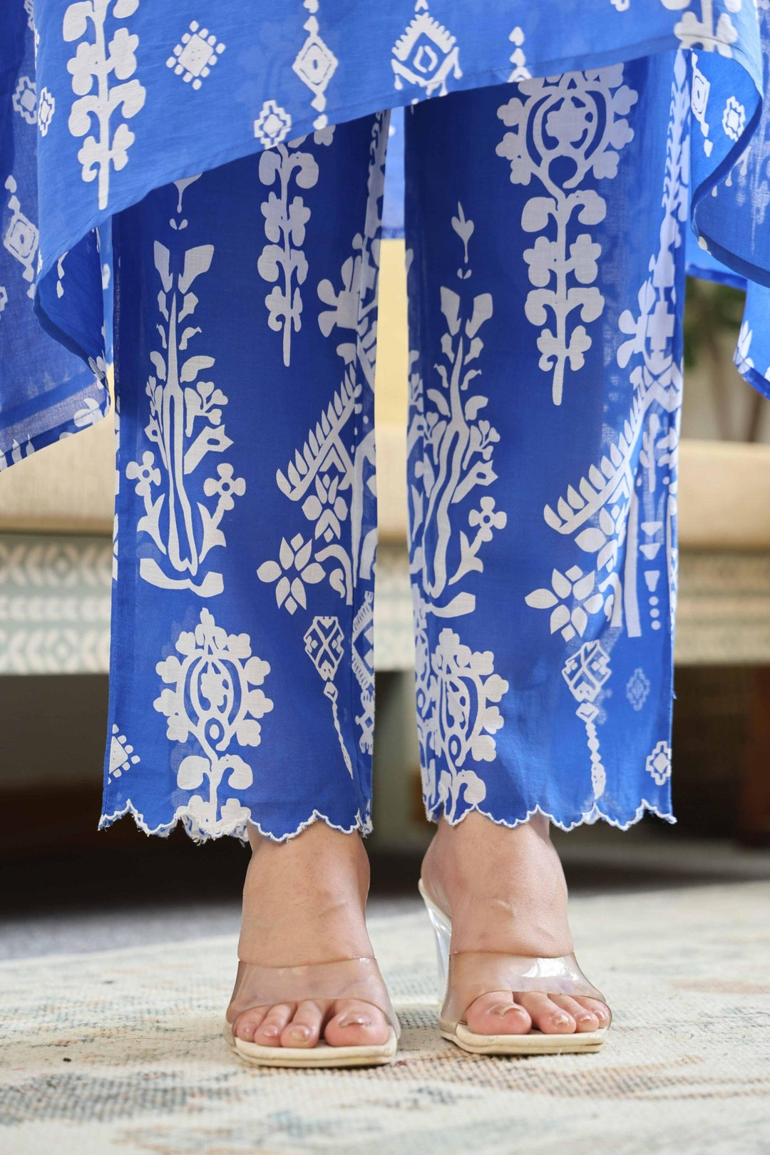 KARENA BLUE COTTON KURTA SET - Kaajh