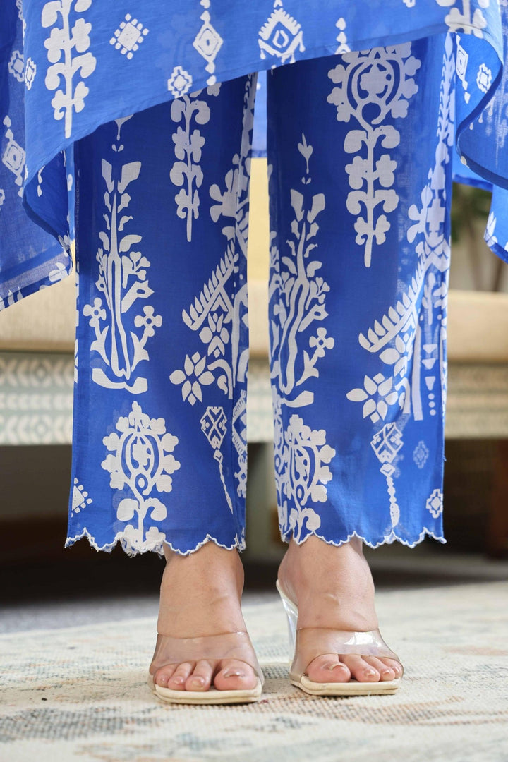 KARENA BLUE COTTON KURTA SET - Kaajh