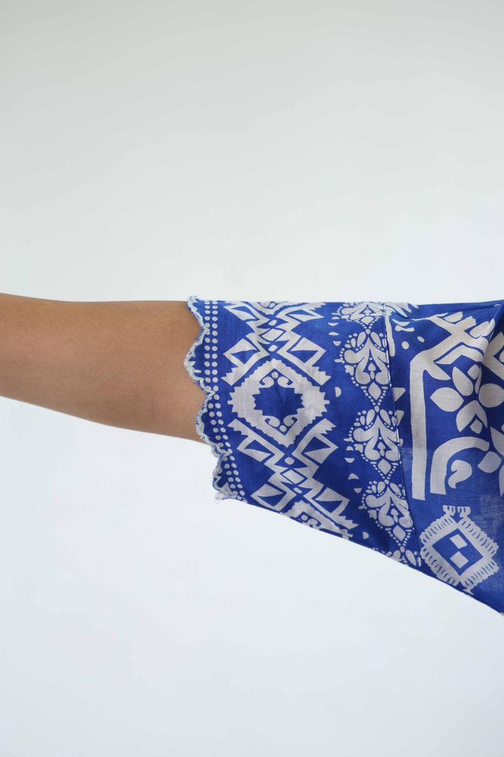 KARENA BLUE COTTON KURTA SET - Kaajh