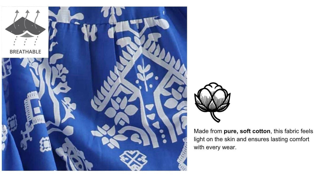 KARENA BLUE COTTON KURTA SET - Kaajh