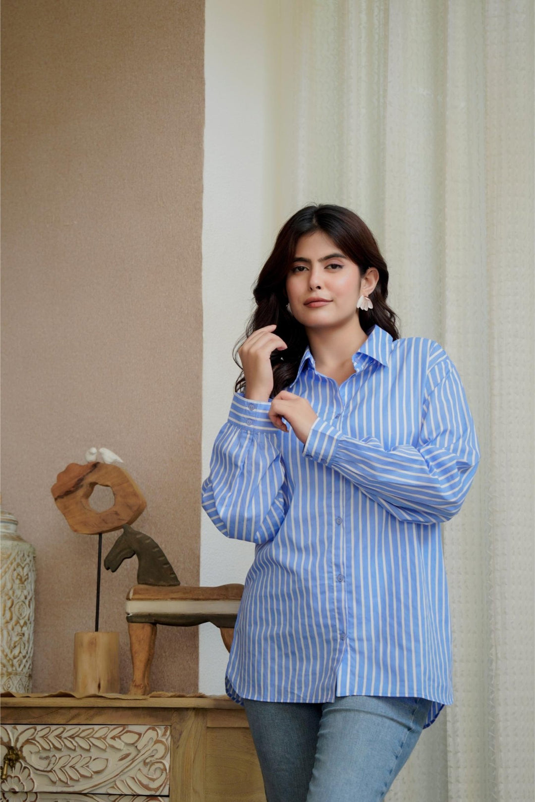 KIARA BLUE &amp; WHITE STRIPE SHIRT - Kaajh