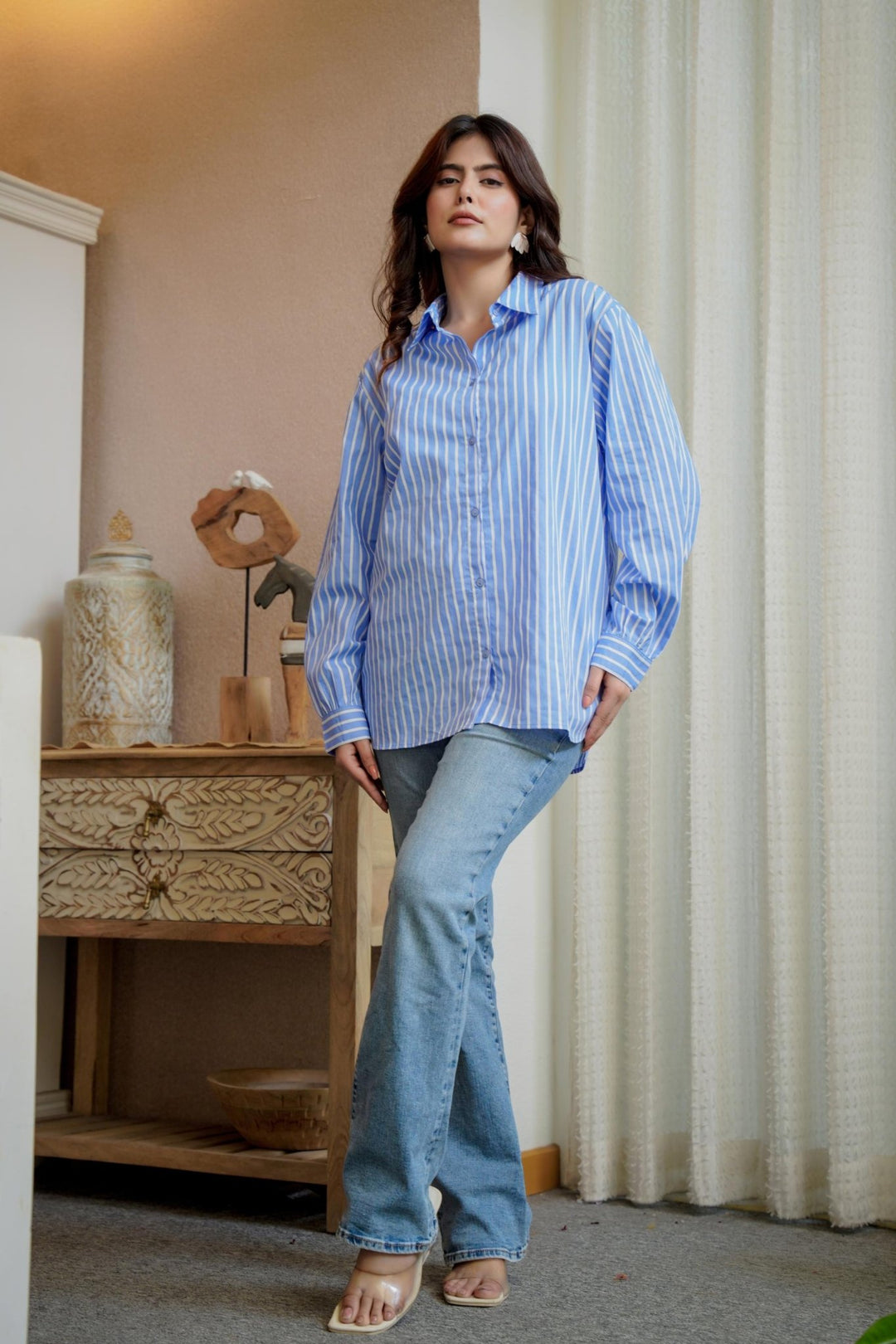 KIARA BLUE &amp; WHITE STRIPE SHIRT - Kaajh