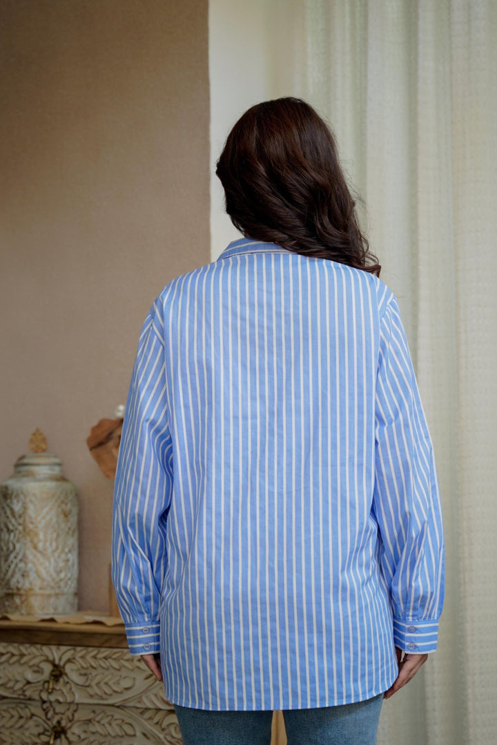 KIARA BLUE &amp; WHITE STRIPE SHIRT - Kaajh