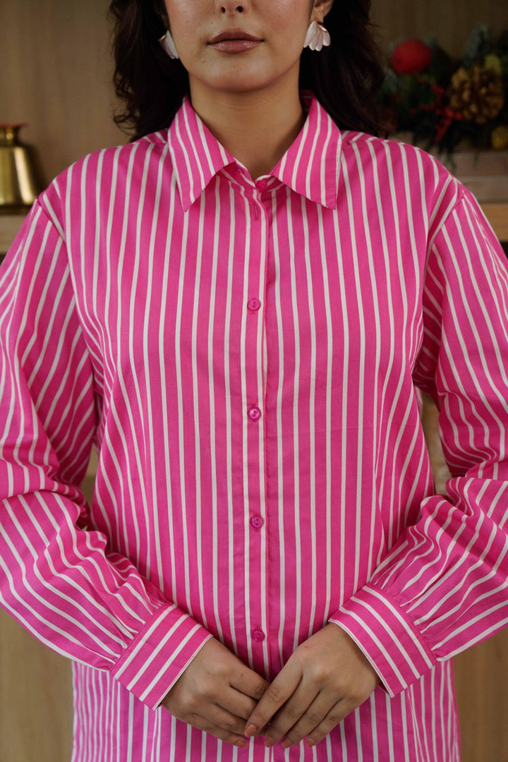 KIARA FUSIA PINK STRIPE SHIRT - Kaajh