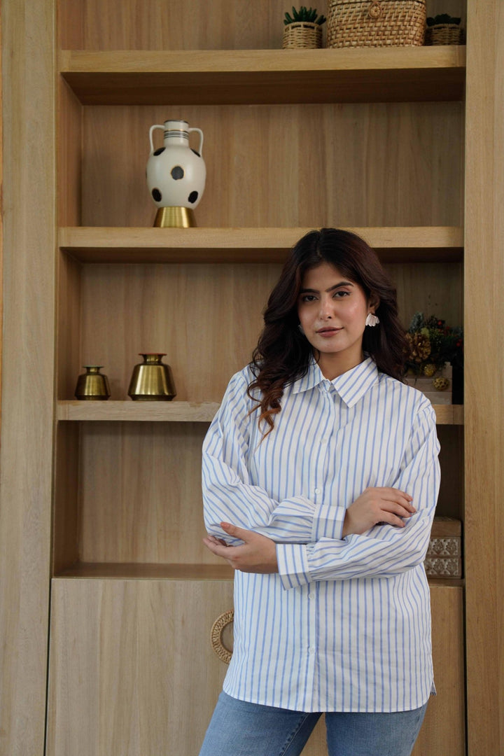 KIARA LIGHT BLUE &amp; WHITE SHIRT - Kaajh