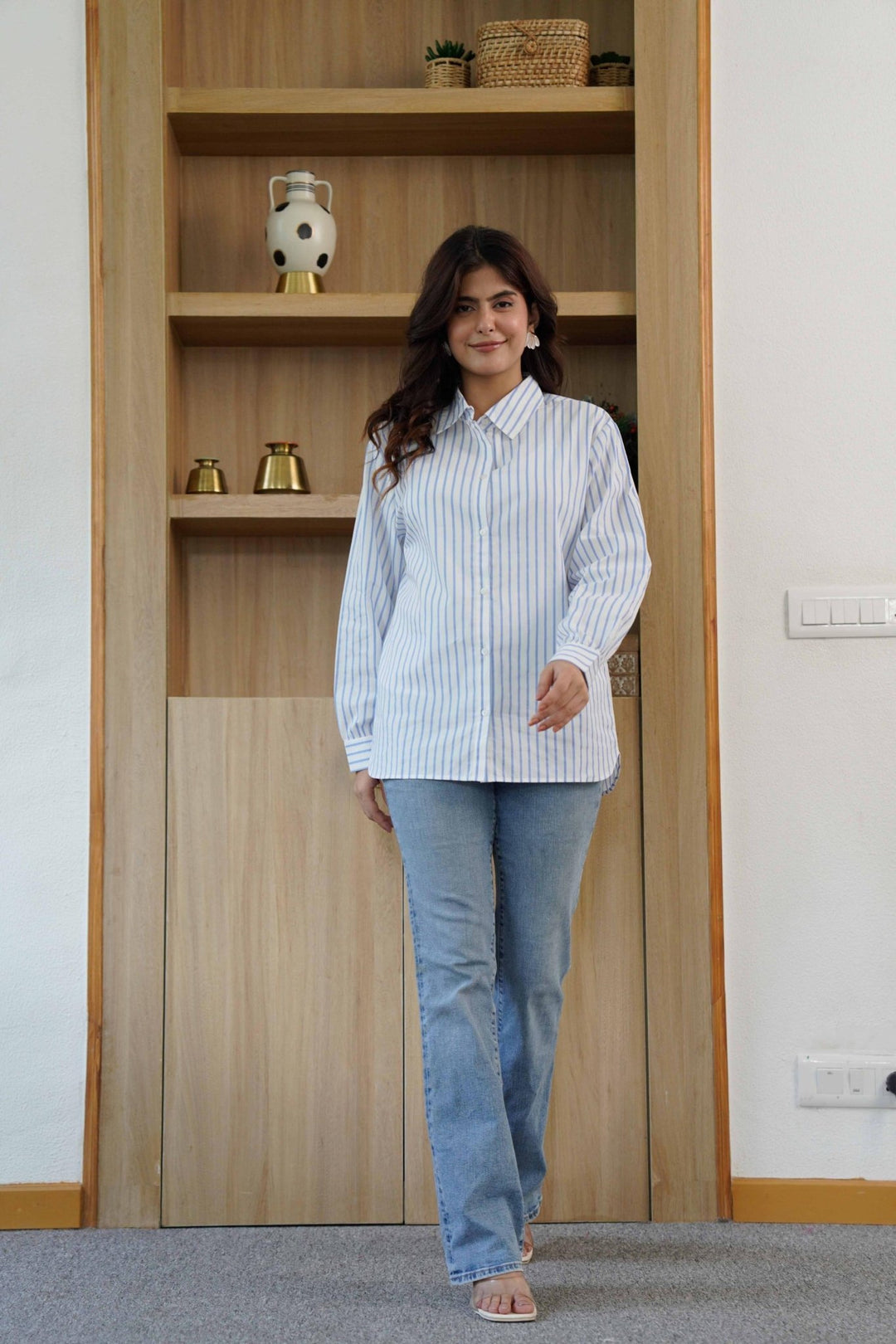 KIARA LIGHT BLUE &amp; WHITE SHIRT - Kaajh