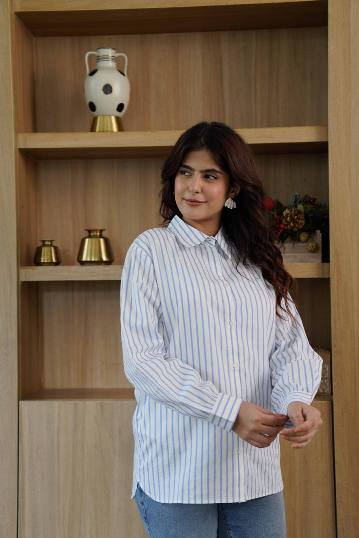 KIARA LIGHT BLUE &amp; WHITE SHIRT - Kaajh
