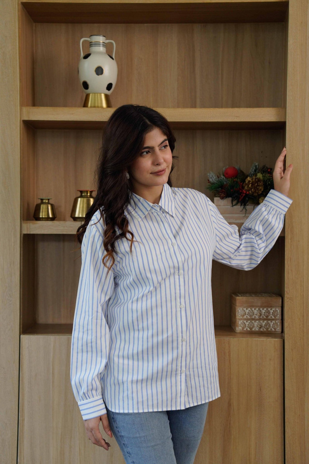KIARA LIGHT BLUE &amp; WHITE SHIRT - Kaajh