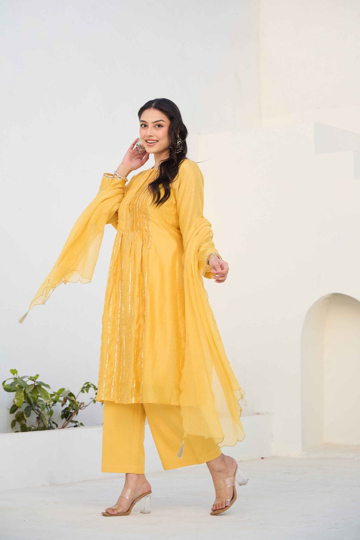 MOHINI YELLOW GOTA KURTA SET - Kaajh
