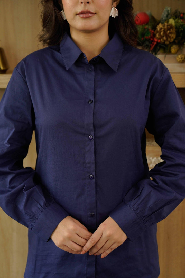 NAVY BLUE POPLIN SHIRT - Kaajh