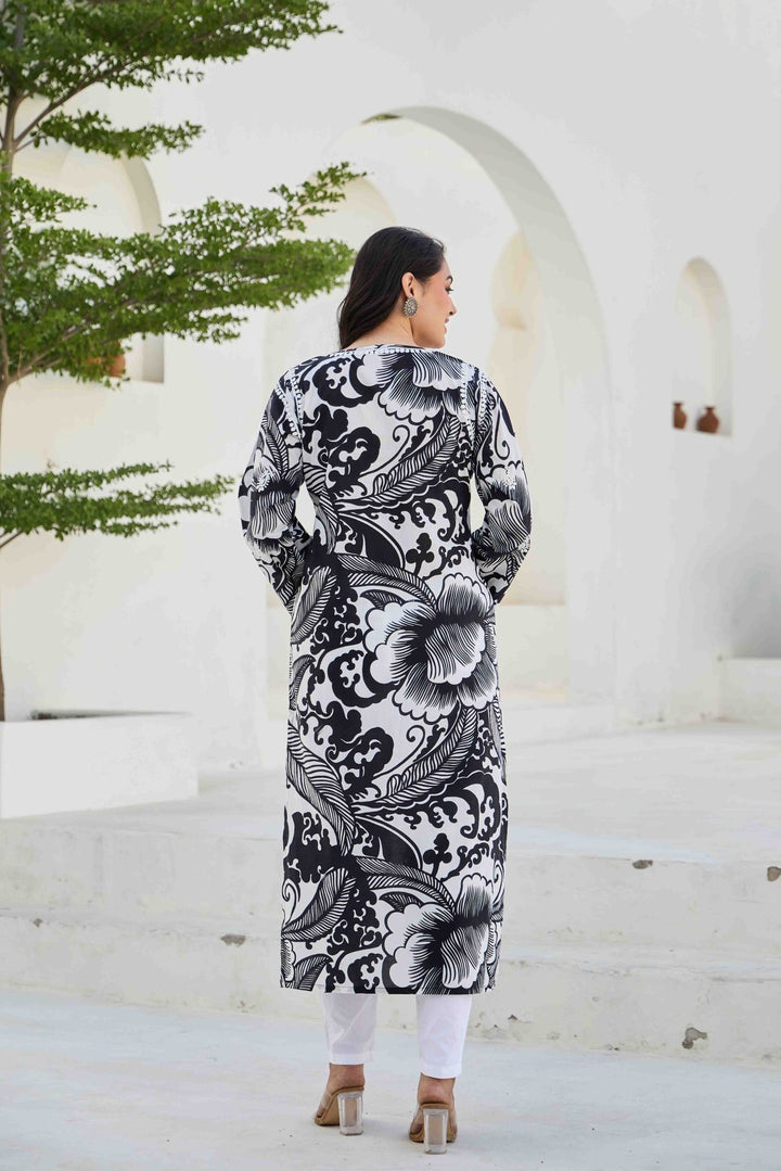 NOOR BLACK CHIKANKARI EMBROIDERED KURTA - Kaajh