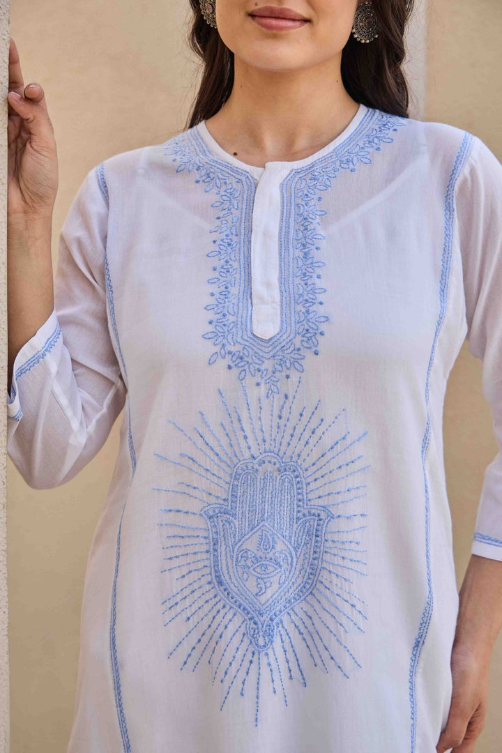 NOOR WHITE CHIKANKARI EMBROIDERED KURTA - Kaajh