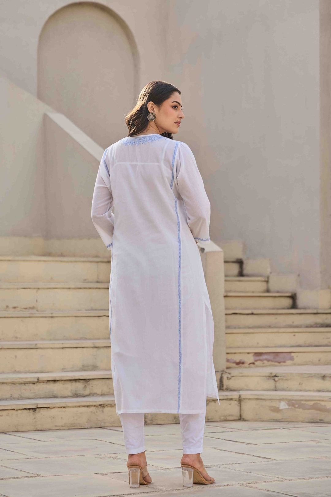 NOOR WHITE CHIKANKARI EMBROIDERED KURTA - Kaajh