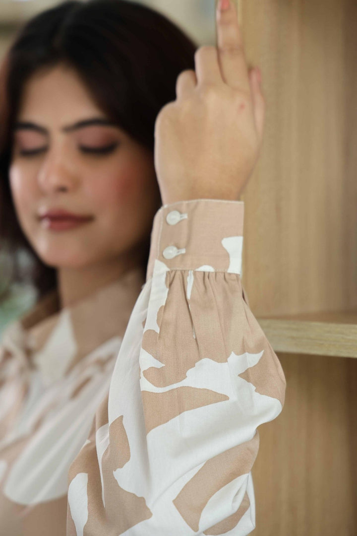 SARA BEIGE COTTON POPLIN SHIRT - Kaajh
