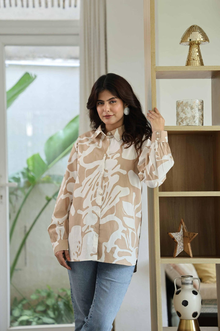 SARA BEIGE COTTON POPLIN SHIRT - Kaajh