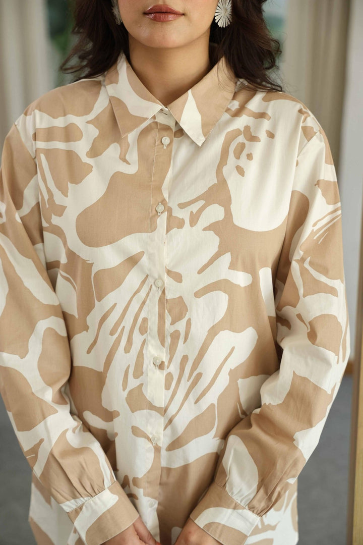 SARA BEIGE COTTON POPLIN SHIRT - Kaajh