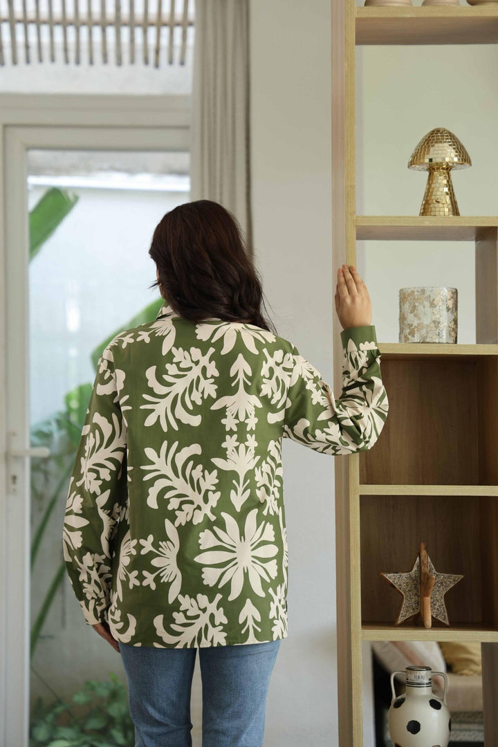 SARA GREEN COTTON POPLIN SHIRT - Kaajh