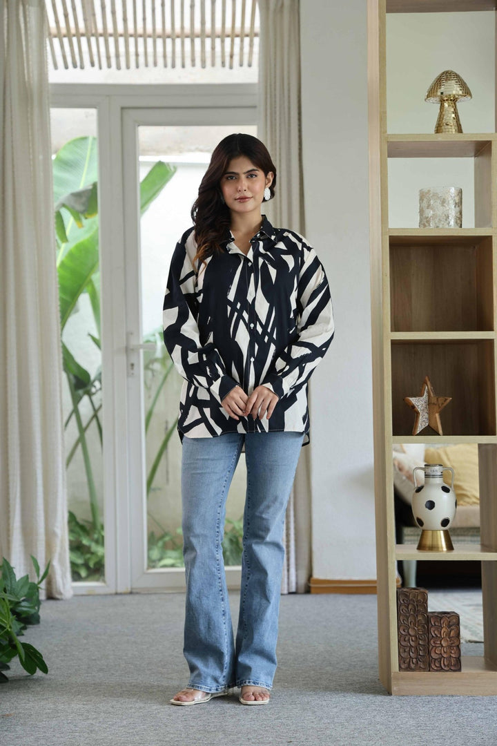 SARA POPLINE BLACK COTTON SHIRT - Kaajh