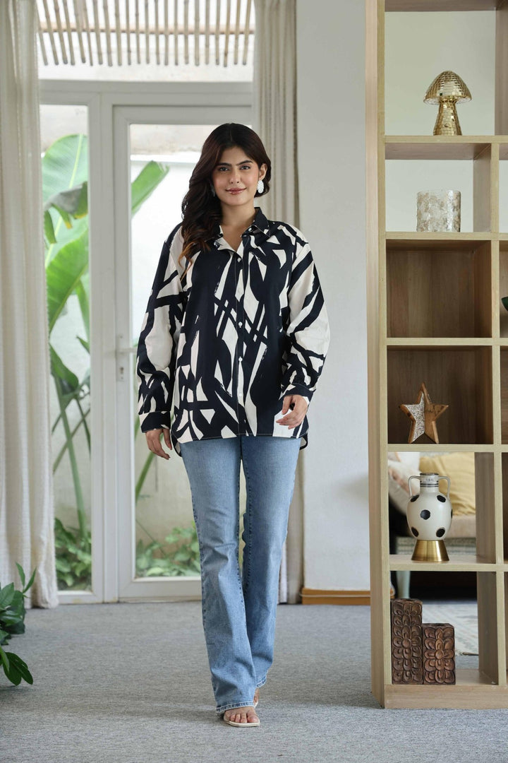 SARA POPLINE BLACK COTTON SHIRT - Kaajh