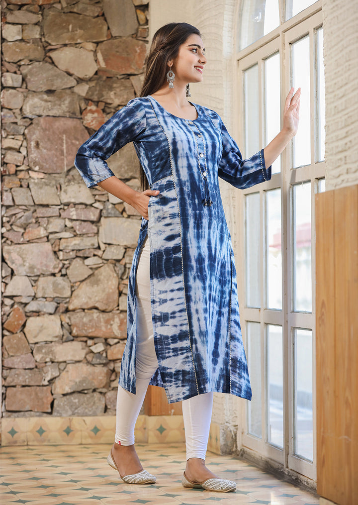 Buy Blue Tie Dye Casual Kurta for Women | Best Cotton kurti for Ladies