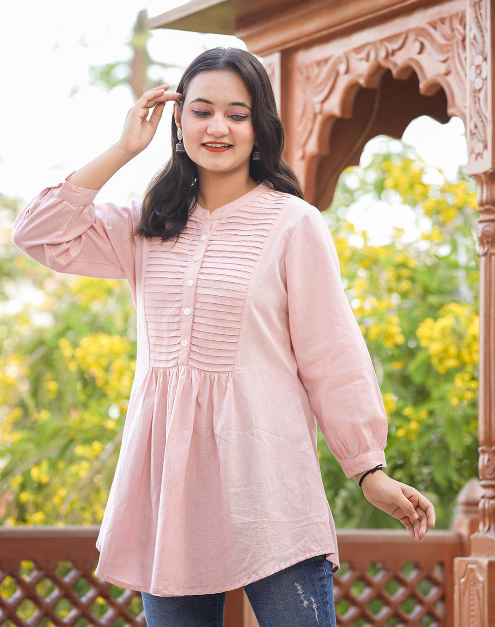 Buy Pastel Pink Summer Tops | Designer Short kurti for Women & Girls | kaajh