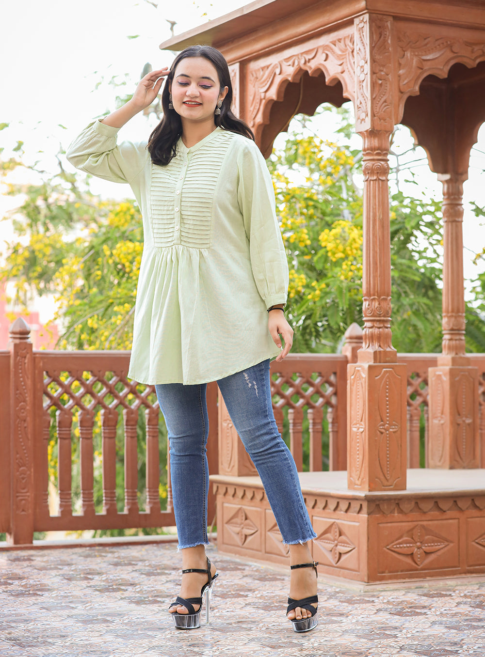 Pastel Green Cotton Tunic Top (pack of 1)